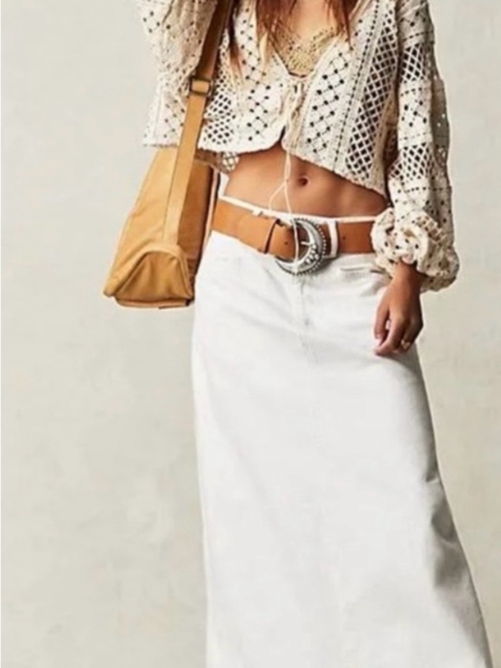 We The Free Come As You Are White Denim Western Boho Maxi Skirt